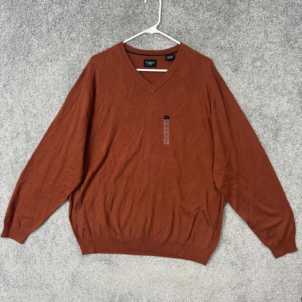 Haggar Sweater 2XL Rust Orange Textured Argyle Knit Minimalist Grandpacore